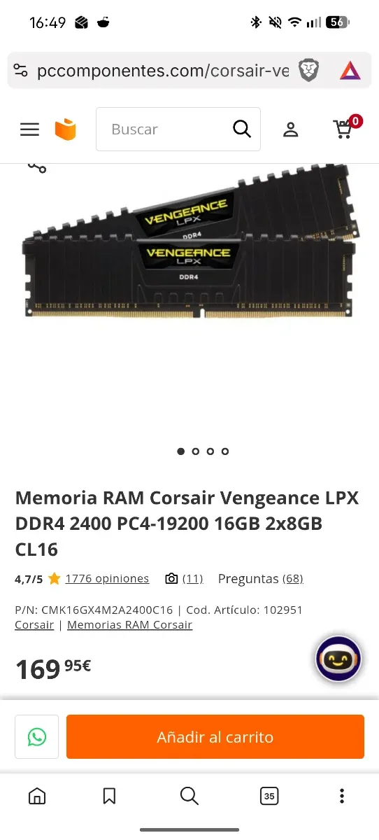 Memoria RAM Corsair Vengeance LPX DDR4 3200 PC4 afbeelding 4