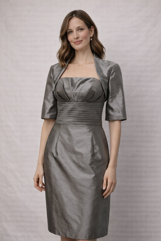 Vestido fiesta plateado con torera