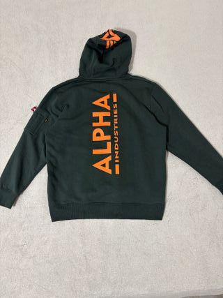 Felpa Alpha Industries verde con stampa arancione