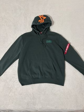 Felpa Alpha Industries verde con stampa arancione