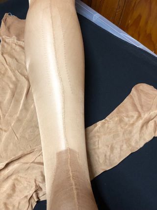 Medias vintage costura liguero beige