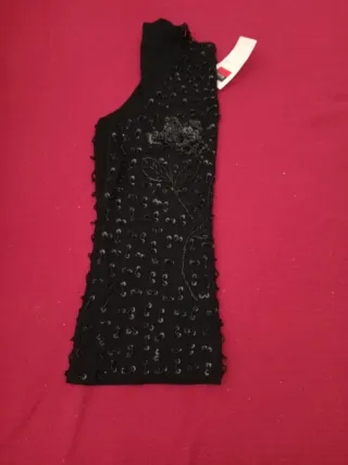 Top mujer negro lentejuelas flores