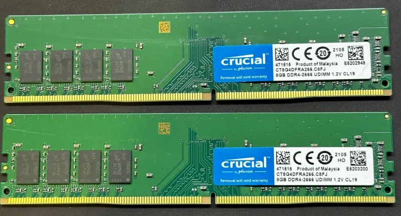 Ram Crucial 8GB DDR4-2666 UDIMM 1.2V CL19 (2x 8gb)