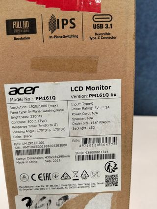 Acer PM161Q Monitor Portátil 15.6" Full HD USB