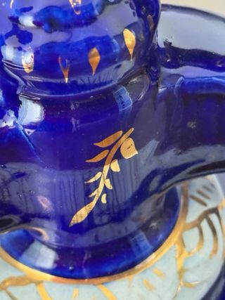 Candelabro doble azul cobalto y oro