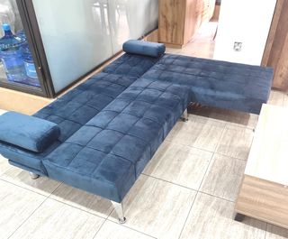 Sofá Cama Chaise Longue Azul Terciopelo