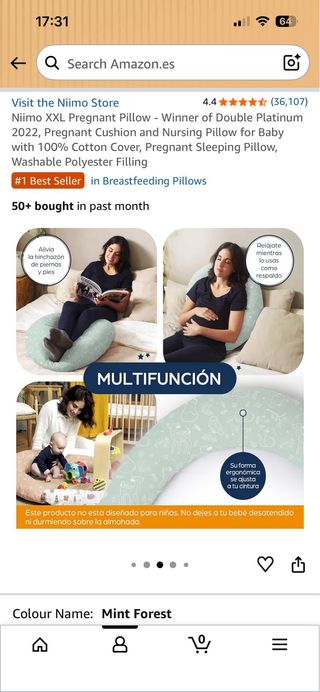 Almohada Embarazo Niimo XXL Mint Forest