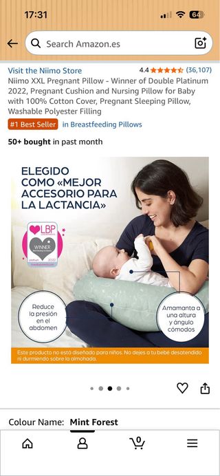 Almohada Embarazo Niimo XXL Mint Forest