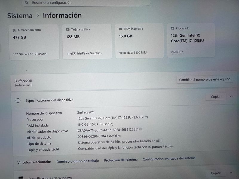 Surface Pro 9 i7 16GB + teclado + pen | Como nuevo afbeelding 7