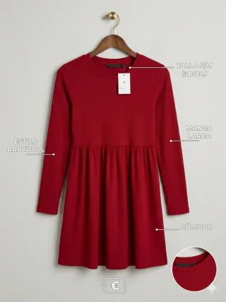 Vestido rojo estilo babydoll manga larga