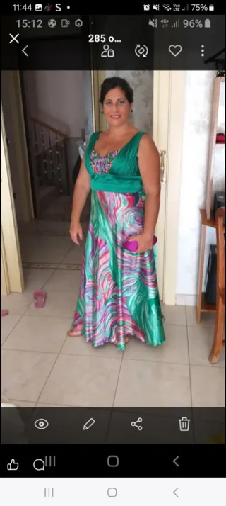 Vestito lungo verde e multicolor