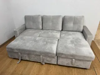 Sofá Cama Chaise Longue Gris Terciopelo