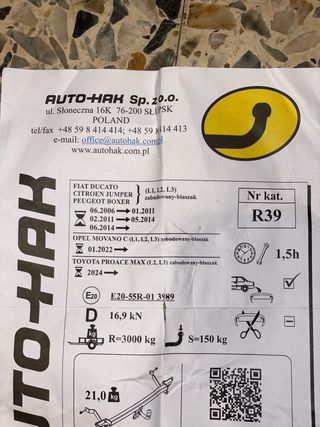 Barra Enganche Remolque Furgoneta