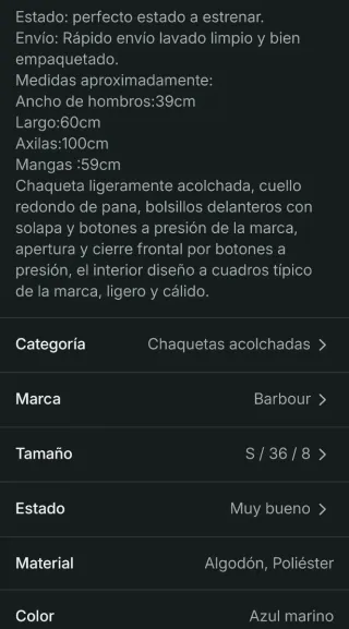 Chaqueta acolchada azul mujer original