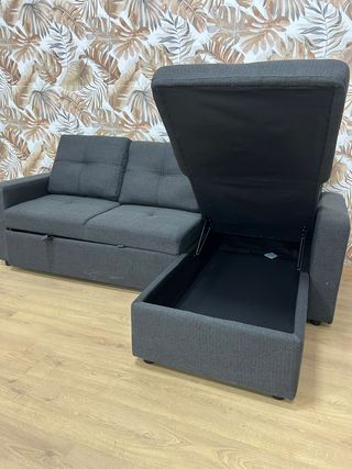 Sofá Cama 3 Plazas Chaise Longue Reversible Gris
