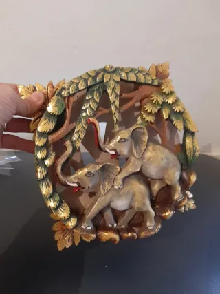 Cuadro Decorativo Elefantes Madera