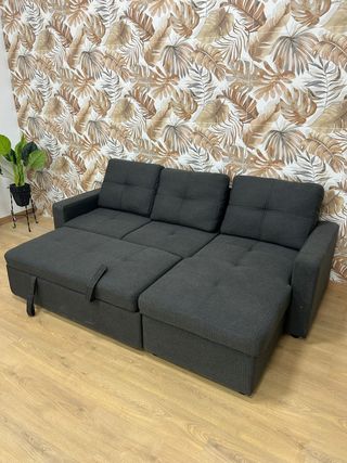 Sofá Cama 3 Plazas Chaiselongue Reversible Gris