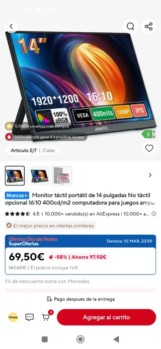 Monitor Portátil ANMITE 14 1920x1200 IPS