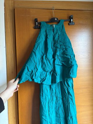 Vestido largo fiesta verde azulado