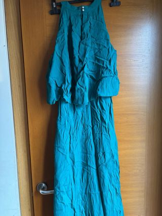 Vestido largo fiesta verde azulado