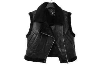 Chaleco Biker Negro Piel Sintética Borrego