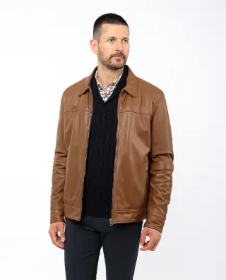 Cazadora Piel Hombre Marrón Talla L