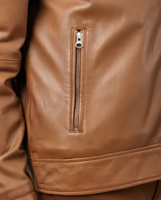 Cazadora Piel Hombre Marrón Talla L