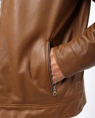 Cazadora Piel Hombre Marrón Talla L