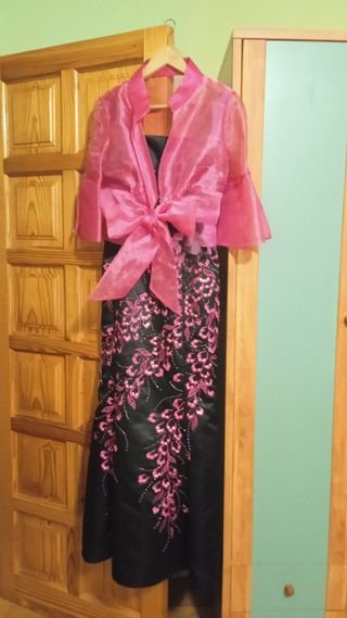 Vestido Sonia Peña Negro y Rosa