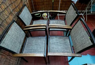 4 Sillas de exterior metal, madera y tela