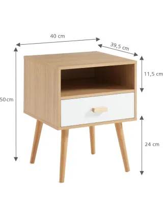 Mesita de noche madera y blanco