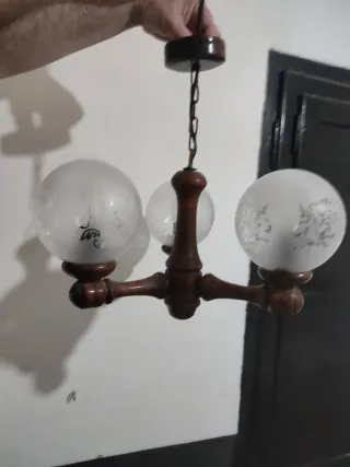 Lámpara Vintage Madera y Cristal