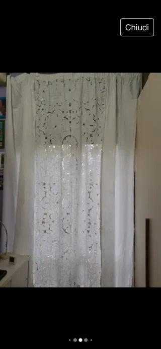 Tenda lino ricamata bianco