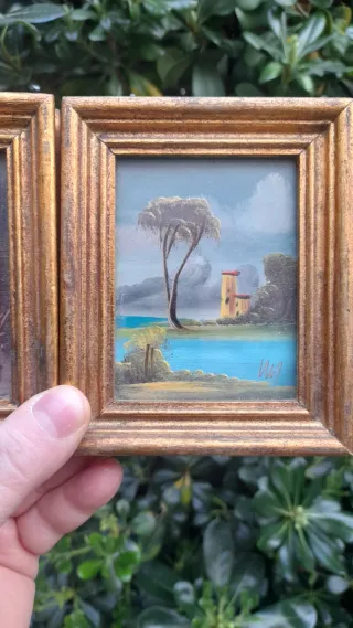 Coppia Quadretti Dipinti Vintage