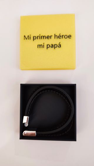 Pulsera hombre de cuero sintetico y cuentas 19 cm