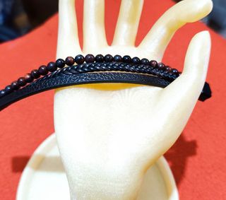 Pulsera hombre de cuero sintetico y cuentas 19 cm