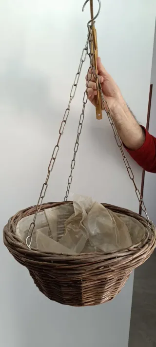 2 Maceteros Colgantes Mimbre y Metal con soportes