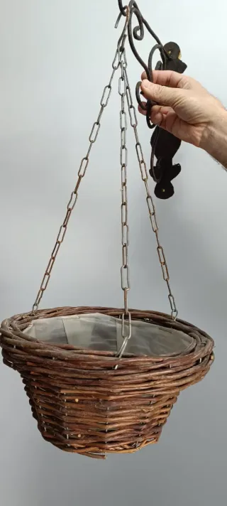 2 Maceteros Colgantes Mimbre y Metal con soportes