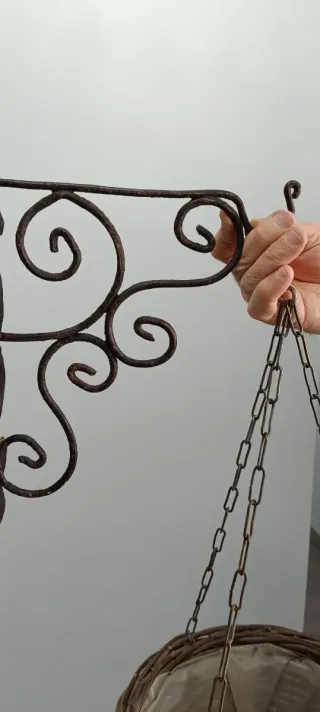 2 Maceteros Colgantes Mimbre y Metal con soportes