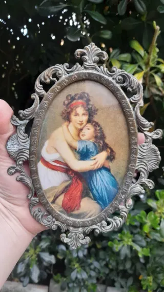 Cornice vintage in metallo con vetro