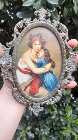 Cornice vintage in metallo con vetro