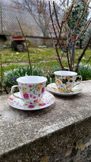 Tazza con piattino T. Limoges – rose rosa/gialle