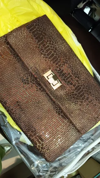 Bolso de mano lentejuelas marrón y dorado