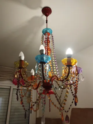 Lámpara colgante de cristal multicolor