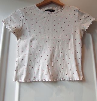 Top Bershka blanco estampado cerezas Talla S