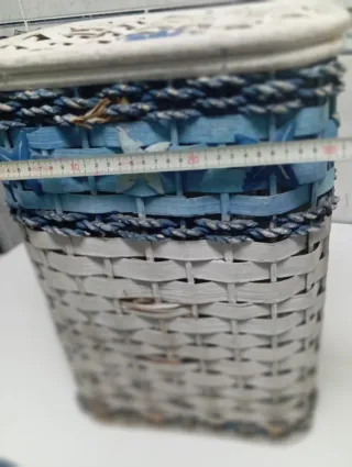 Cesto mimbre marinero azul y blanco