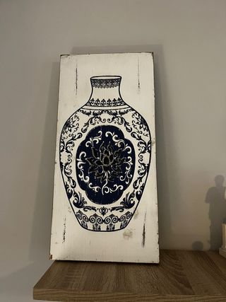 Cuadros Jarrones Azules y Blancos Madera