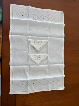 Set doble café lino inglés antiguo