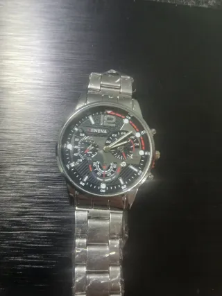 Reloj Elegante Deportivo Plateado Negro