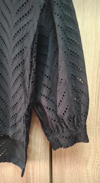 Blusa Shein Negra Talla XL Mangas Volumen Chevron